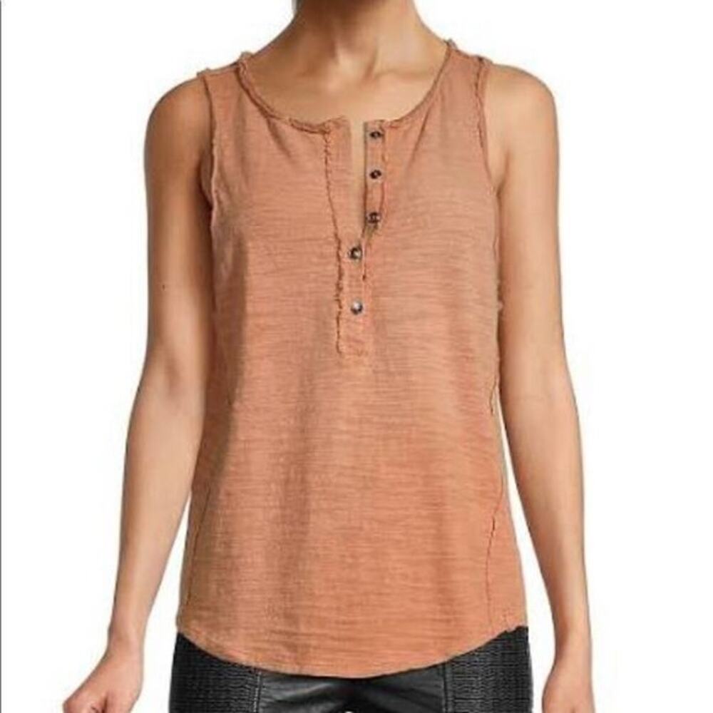 Free People We The Free Josie Henley Tank‎ Top Womens XS Brown Distressed Y2k